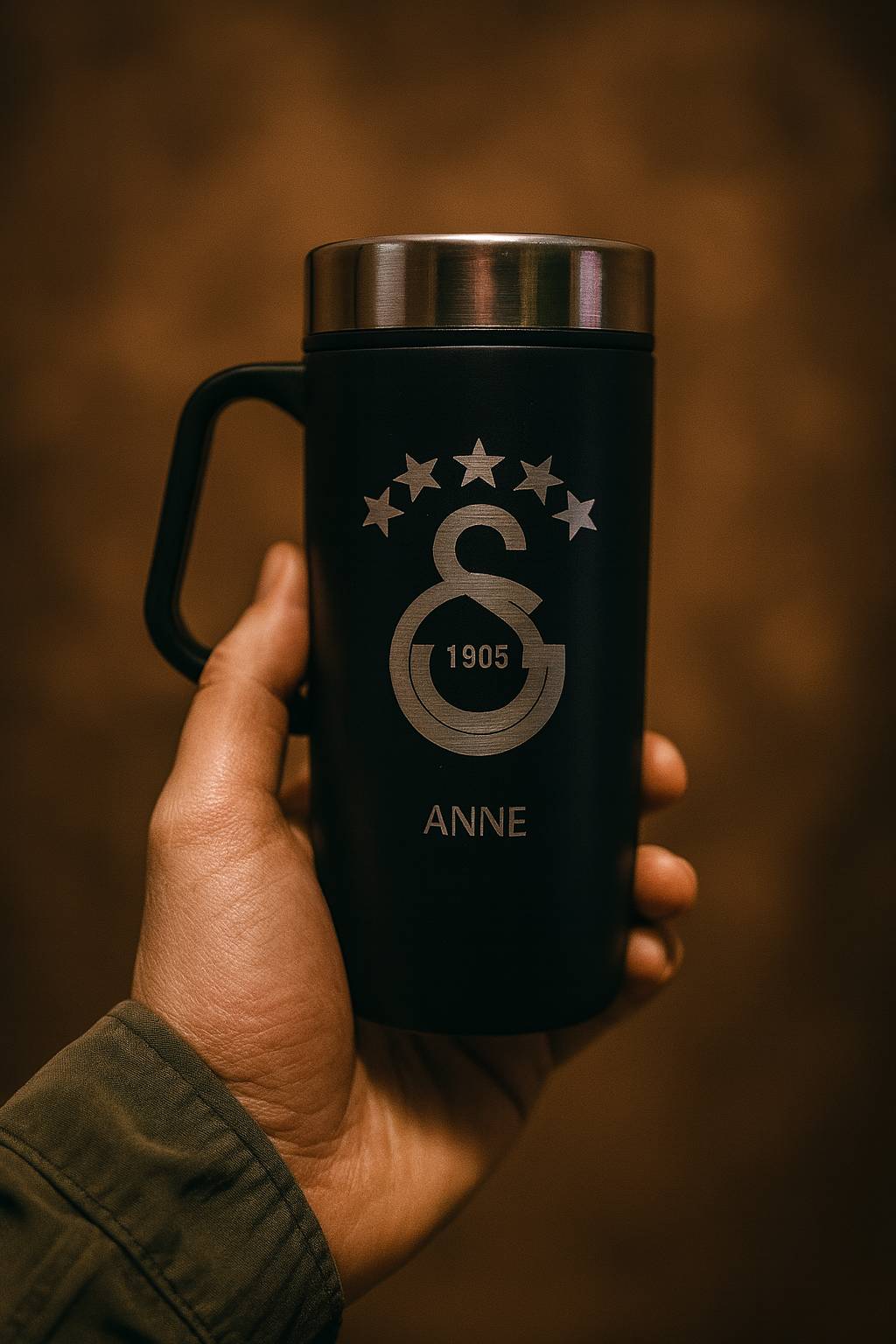 Kişiye Özel Çelik Termos Bardak Kulplu